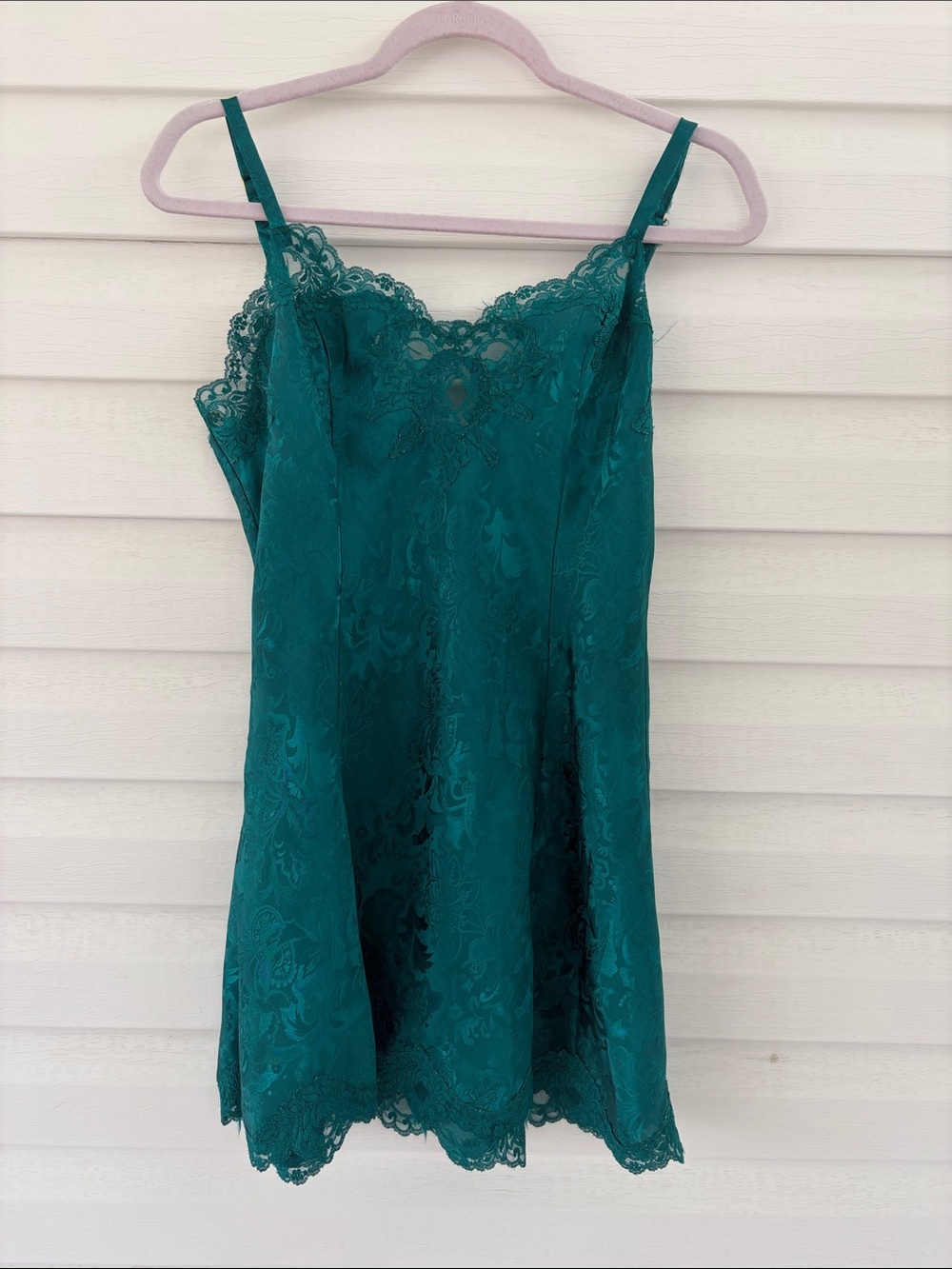 Vintage Victoria’s Secret Gold Label Teal Lace Slip Dress Lingerie M Flawed